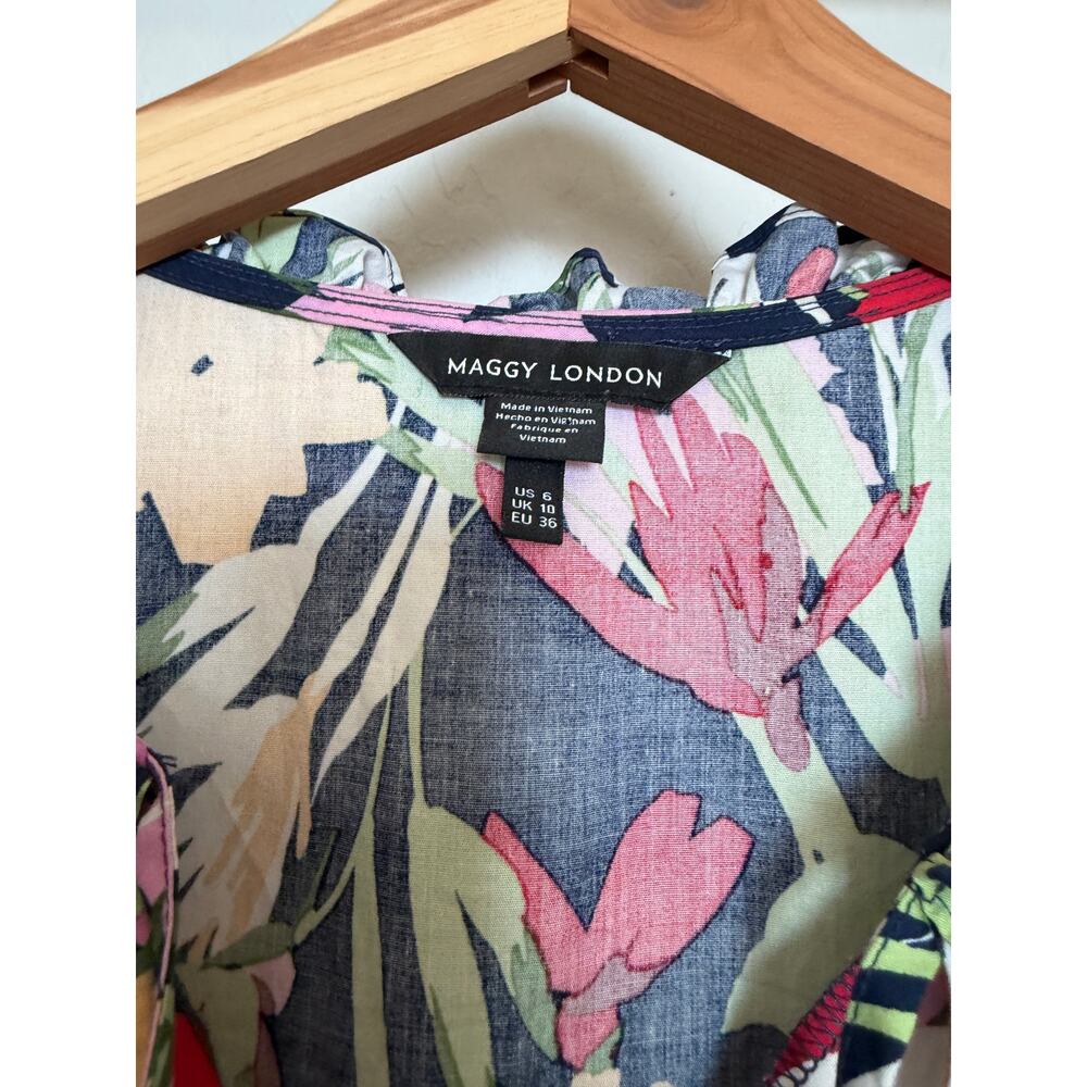 Maggy London | Ruffle Details Stretch Cotton Trapeze Dress | size 6 - Picture 3 of 6